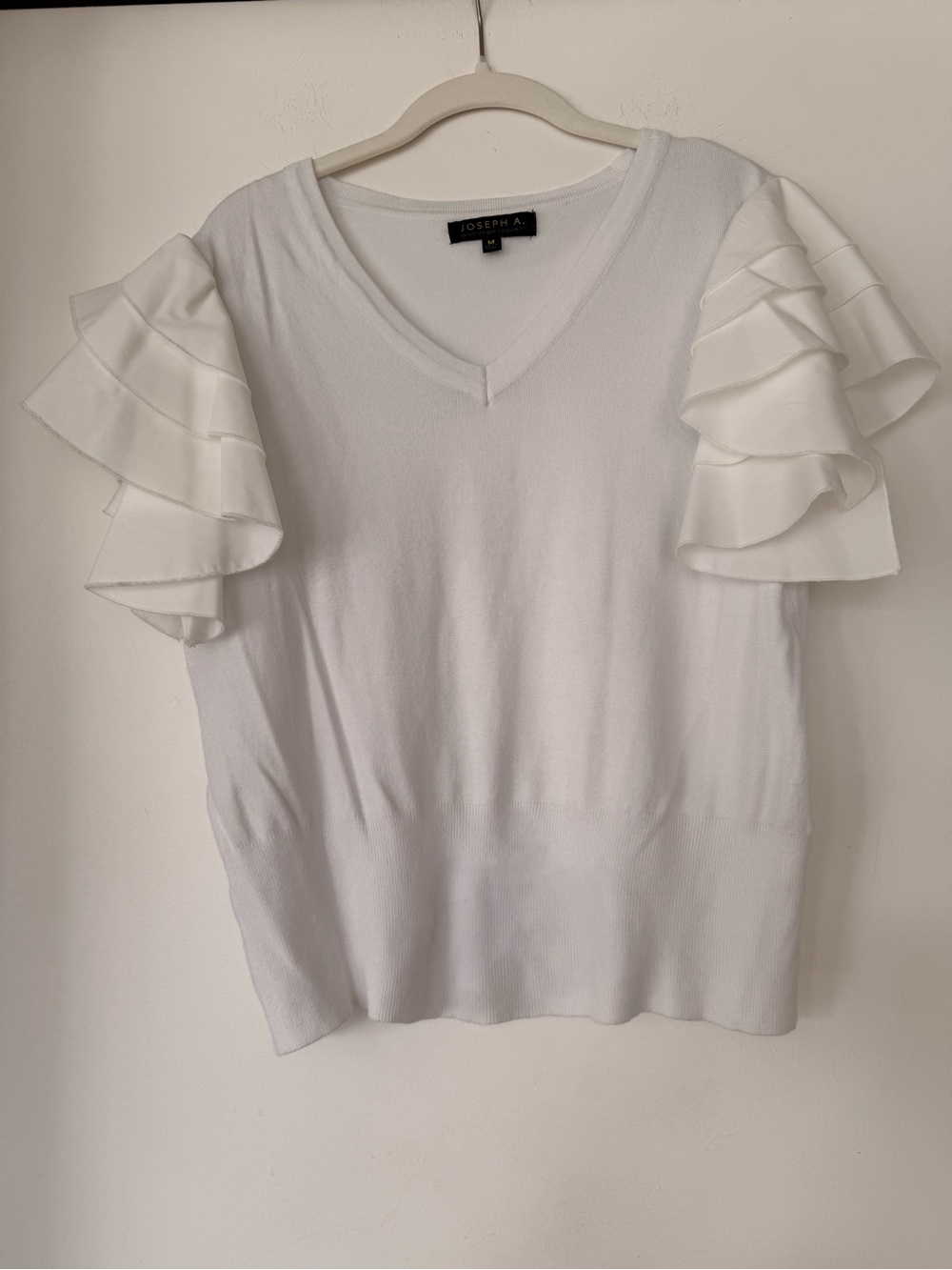 Joseph White V-Neck Top with Layered Ruffle Short Sleeves